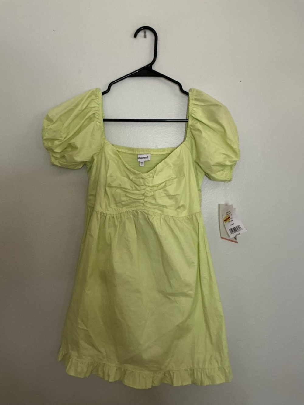 Motherhood Light Lime Puff Sleeve Mini Dress